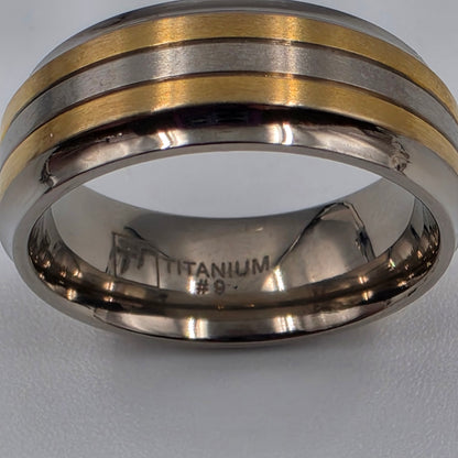 Titanium/ Gold and Silver Tone Men's Ring Size 9
