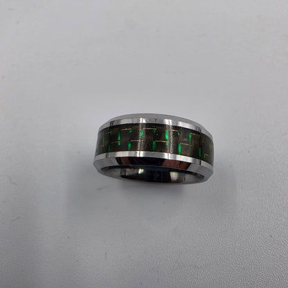 Tungsten Carbide /Green and Gold Carbon Fiber Inlaid Mens Ring Size 8