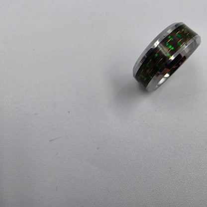 Tungsten Carbide /Green and Gold Carbon Fiber Inlaid Mens Ring Size 8