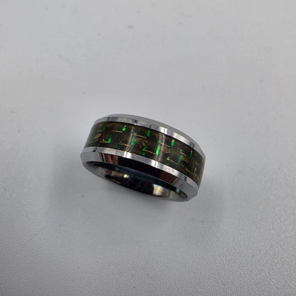 Tungsten Carbide /Green and Gold Carbon Fiber Inlaid Mens Ring Size 8