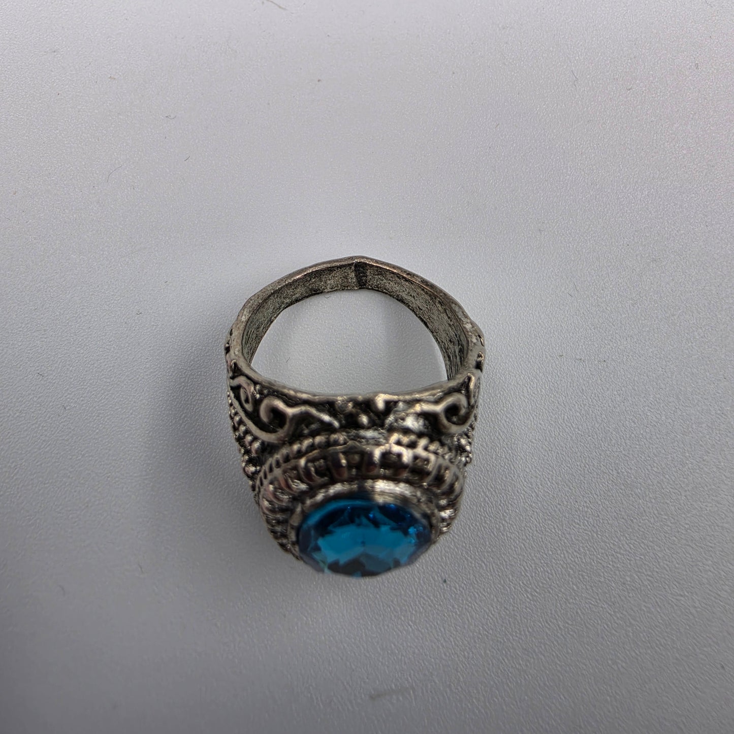 Silver Plated/Blue Crystal Rhinestone Ring Size 9