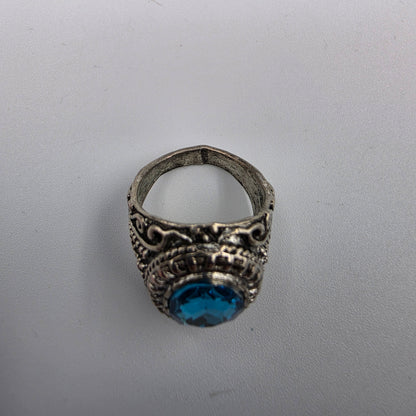 Silver Plated/Blue Crystal Rhinestone Ring Size 9