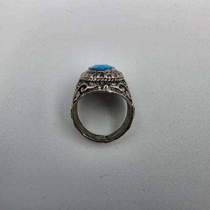 Silver Plated/Blue Crystal Rhinestone Ring Size 9