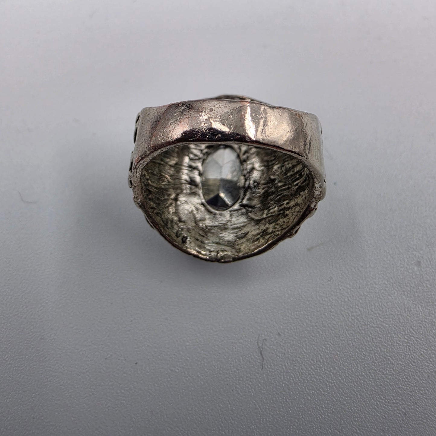Silver Plated/Blue Crystal Rhinestone Ring Size 9