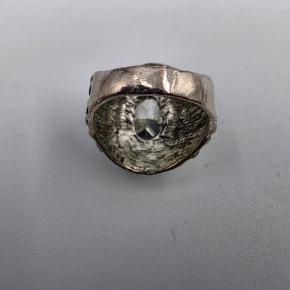 Silver Plated/Blue Crystal Rhinestone Ring Size 9