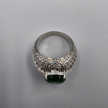 Clear Baguette Cut/Green Cubic Zirconia Silver Plated Cocktail Ring size 8