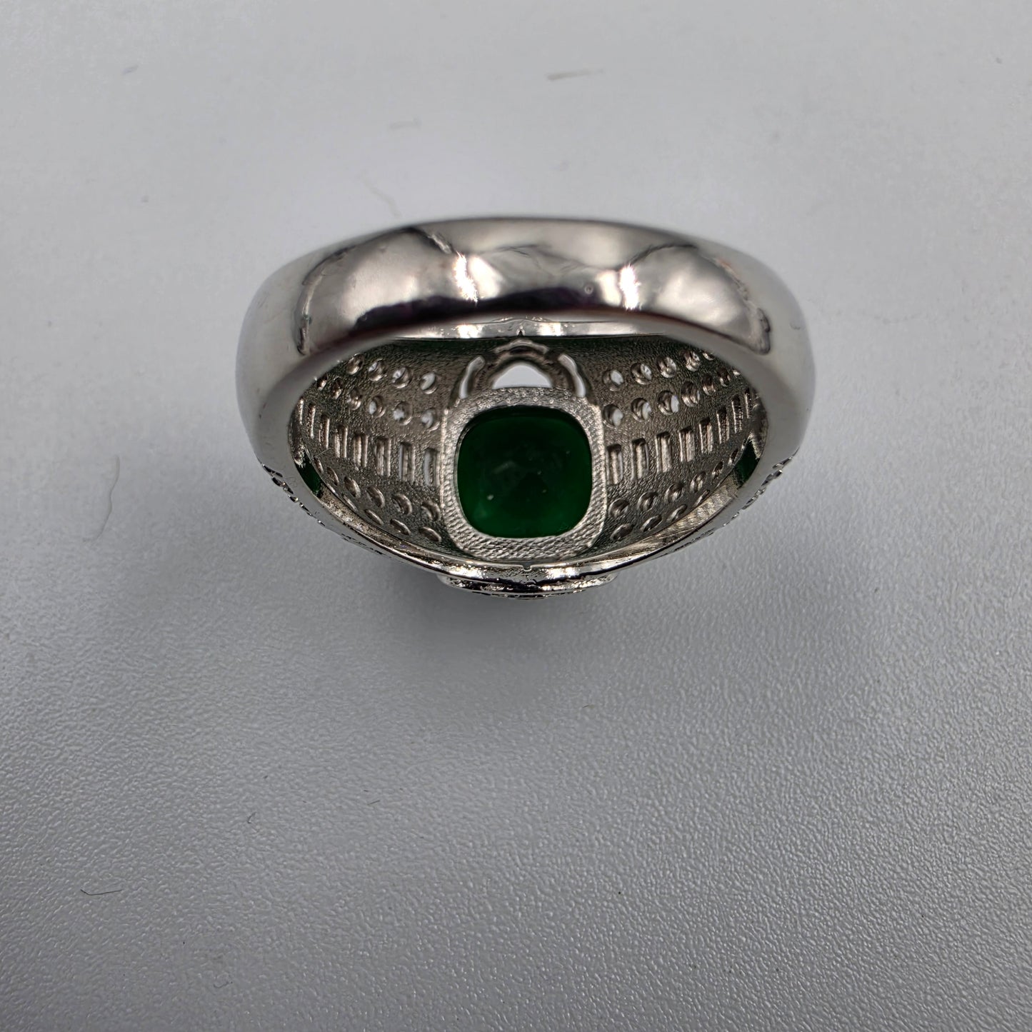 Clear Baguette Cut/Green Cubic Zirconia Silver Plated Cocktail Ring size 8