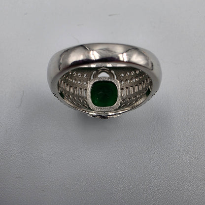 Clear Baguette Cut/Green Cubic Zirconia Silver Plated Cocktail Ring size 8