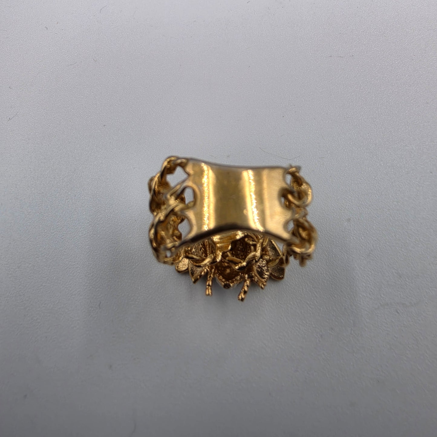 18k Heavy Gold Electroplated Honey Bee/Green and Clear Crystal Rhinestone Ring Size 7
