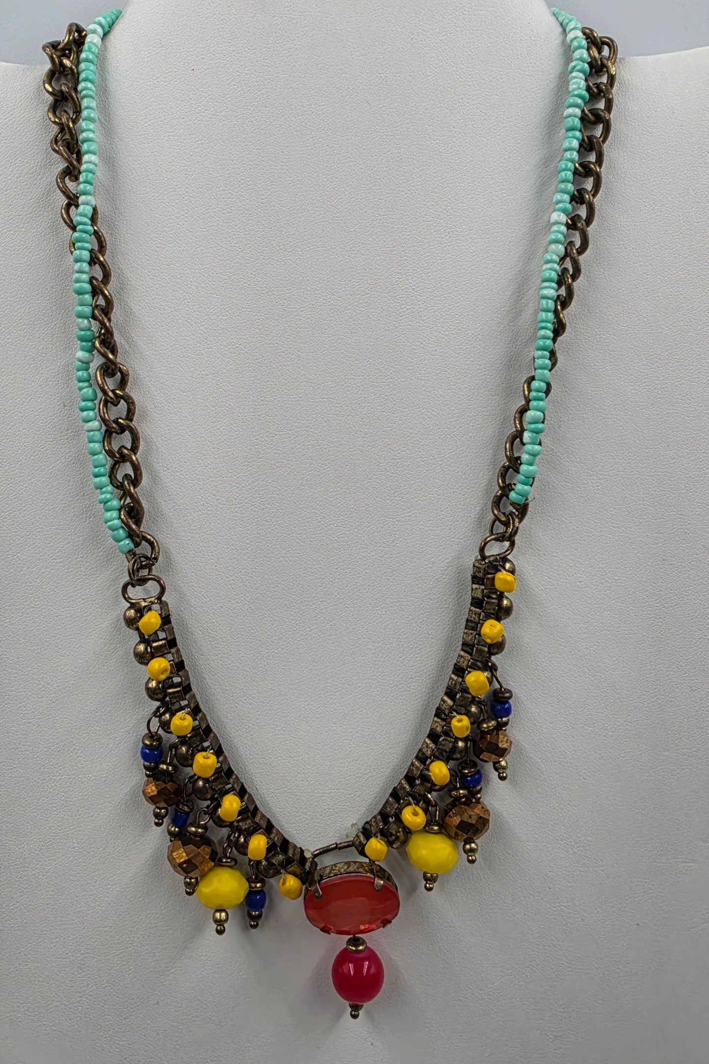 18" Multi Layer Multi Color Glass and Acrylic Bead Necklace