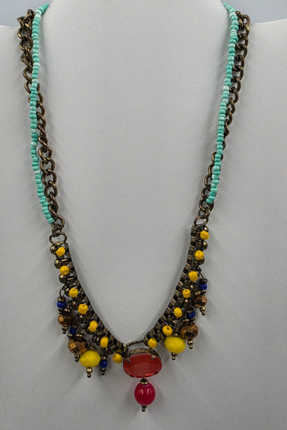 18" Multi Layer Multi Color Glass and Acrylic Bead Necklace