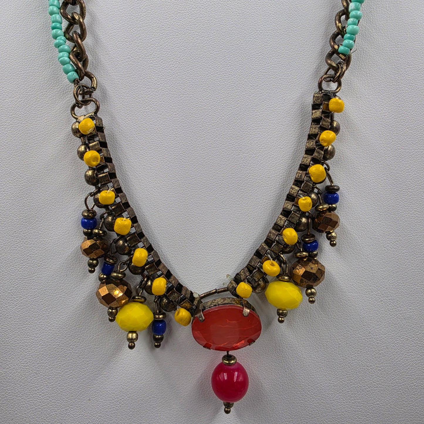 18" Multi Layer Multi Color Glass and Acrylic Bead Necklace