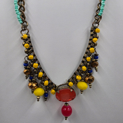 18" Multi Layer Multi Color Glass and Acrylic Bead Necklace