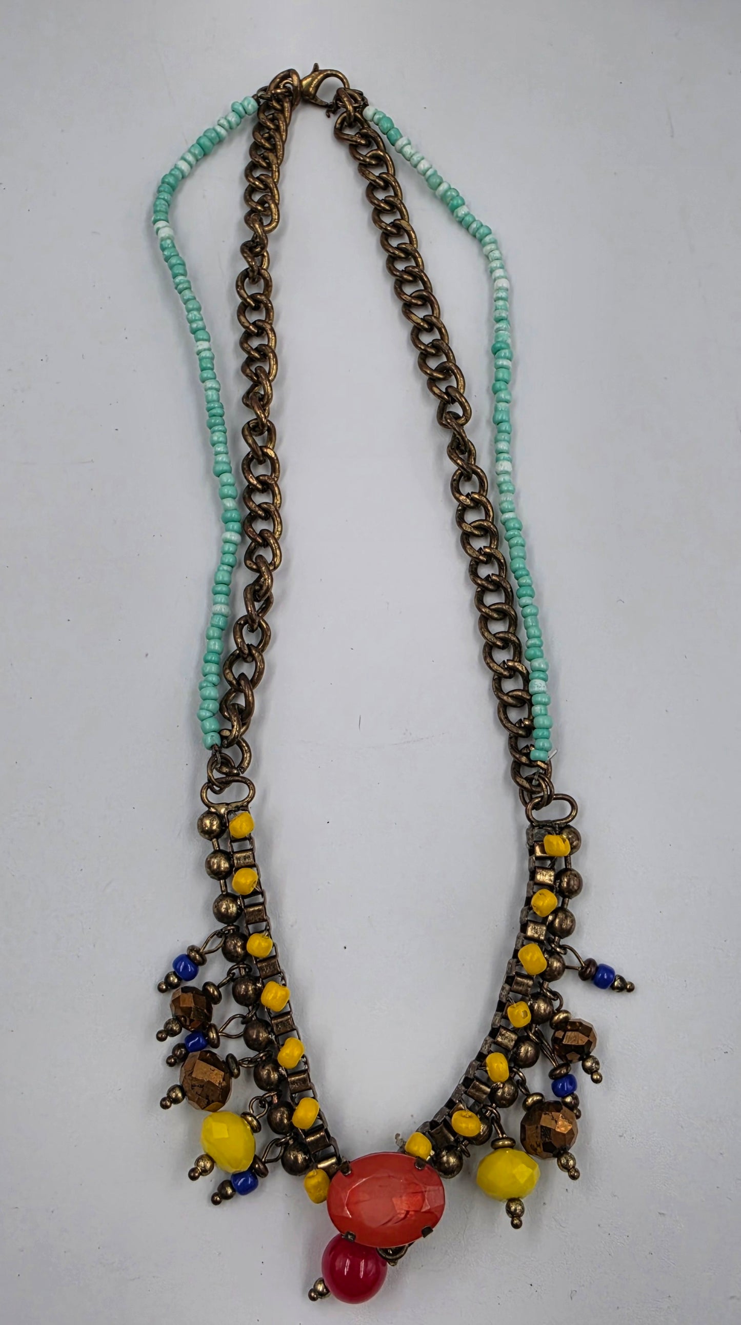 18" Multi Layer Multi Color Glass and Acrylic Bead Necklace