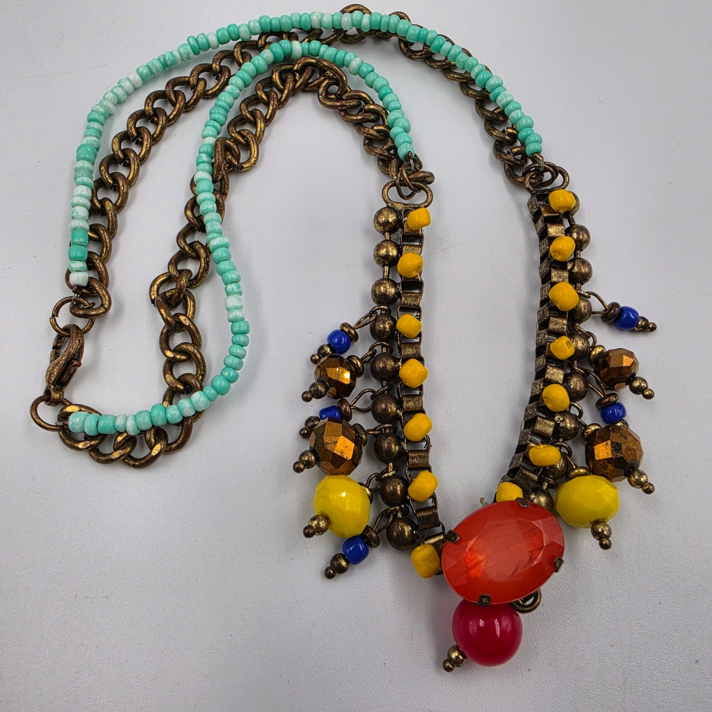 18" Multi Layer Multi Color Glass and Acrylic Bead Necklace