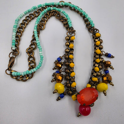 18" Multi Layer Multi Color Glass and Acrylic Bead Necklace