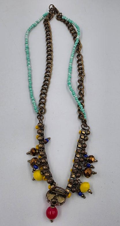 18" Multi Layer Multi Color Glass and Acrylic Bead Necklace