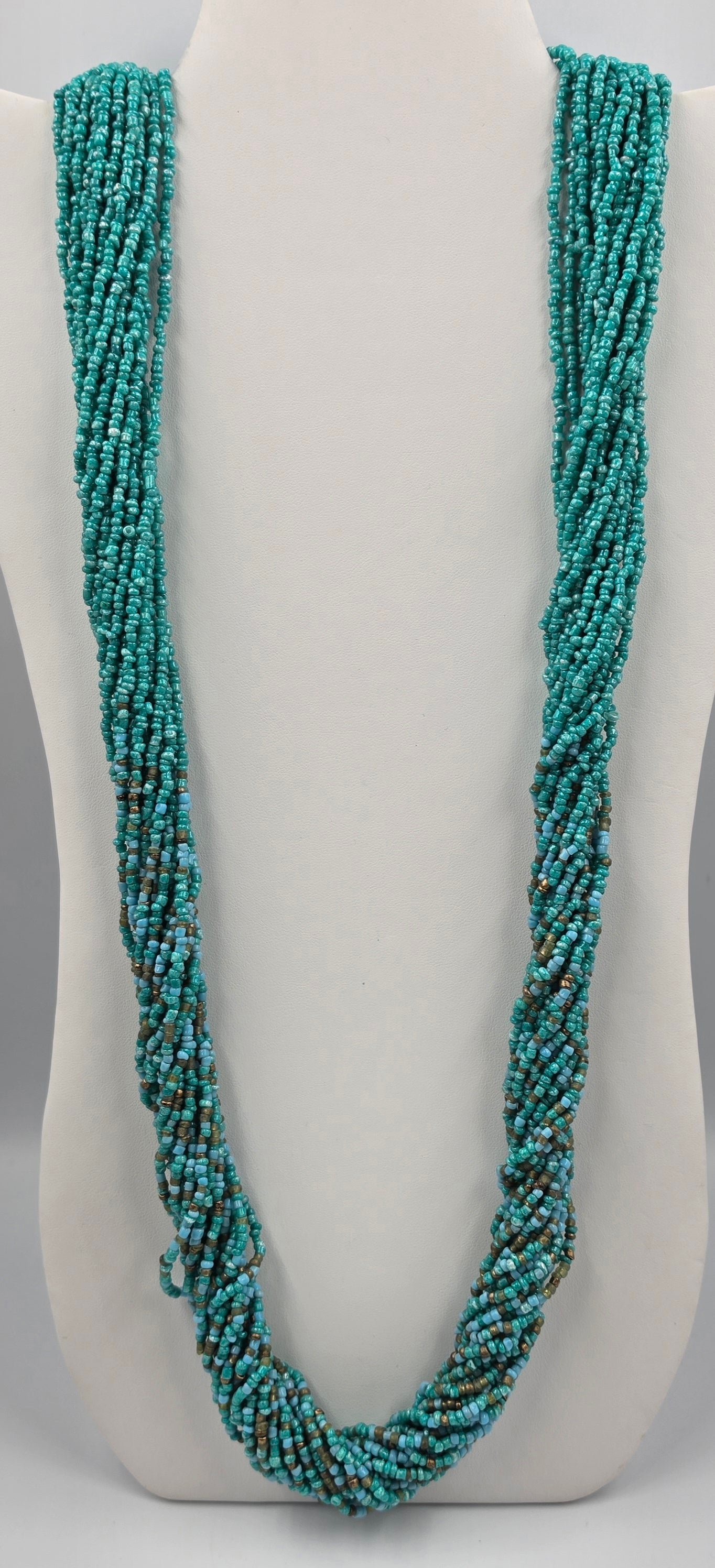 33"-36" Adjustable Multi Layer Acrylic Turquoise Beaded Twist Necklace