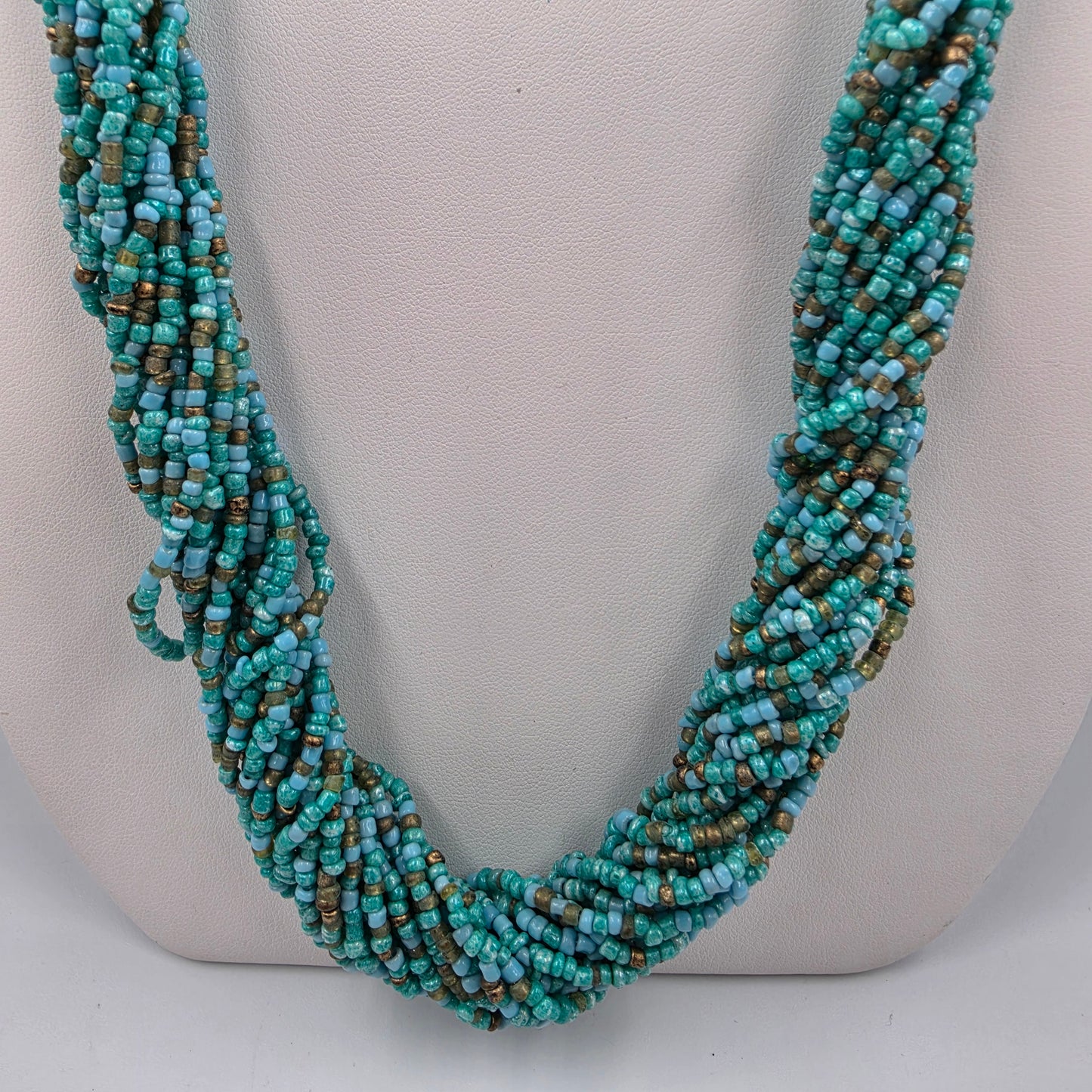 33"-36" Adjustable Multi Layer Acrylic Turquoise Beaded Twist Necklace