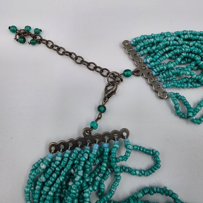 33"-36" Adjustable Multi Layer Acrylic Turquoise Beaded Twist Necklace