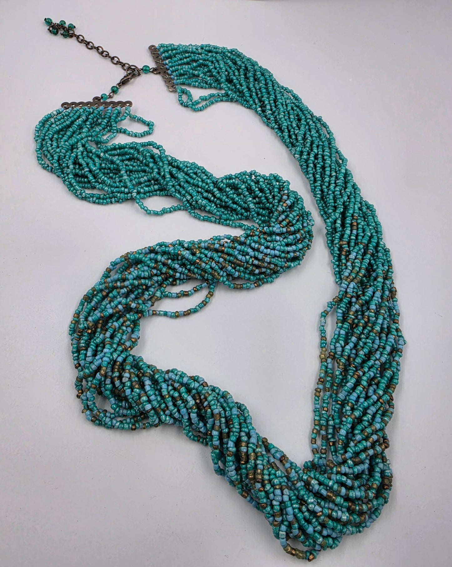 33"-36" Adjustable Multi Layer Acrylic Turquoise Beaded Twist Necklace