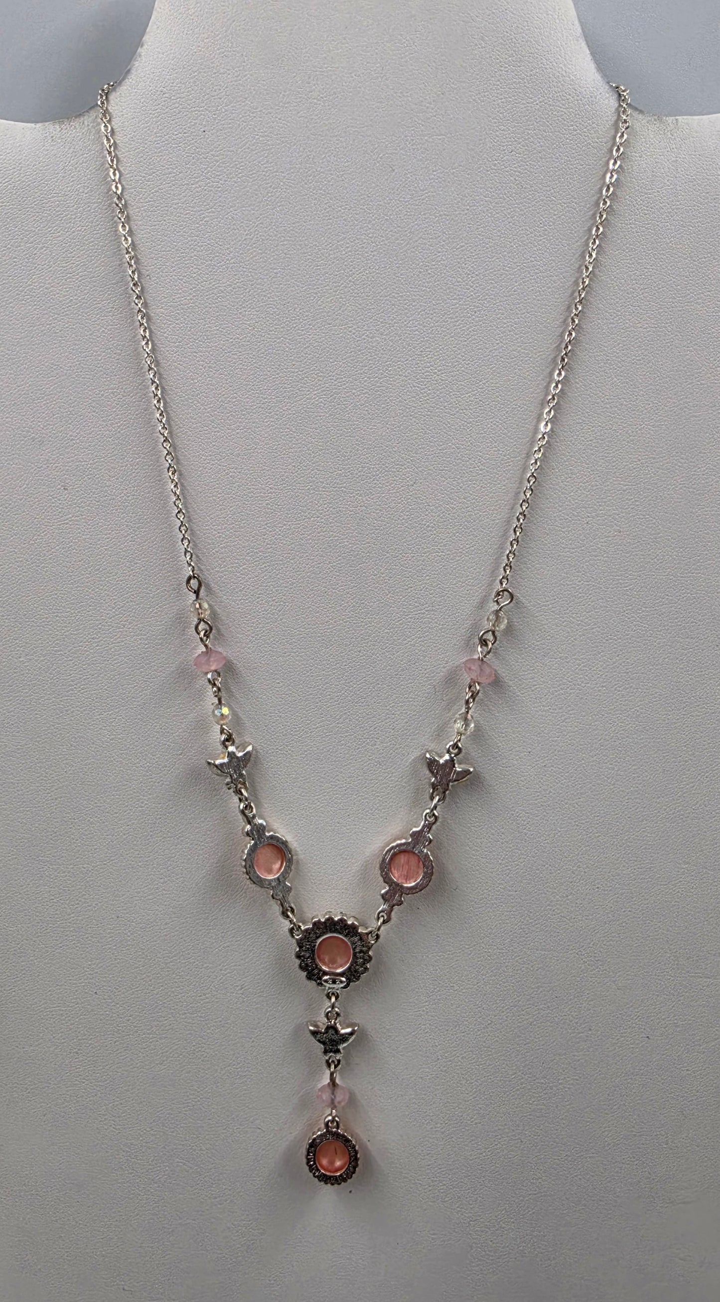 17"-20" Adjustable Iridescent Orange/Pink Butterfly/ Silver Tone Necklace