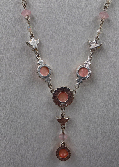 17"-20" Adjustable Iridescent Orange/Pink Butterfly/ Silver Tone Necklace