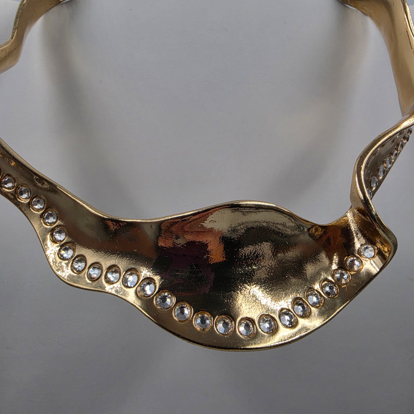 BOSS LADY COUTRE 15" "Natasha" Gold Tone/Clear Rhinestone Irregular Wave Statement Collar Necklace