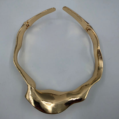 BOSS LADY COUTRE 15" "Natasha" Gold Tone/Clear Rhinestone Irregular Wave Statement Collar Necklace