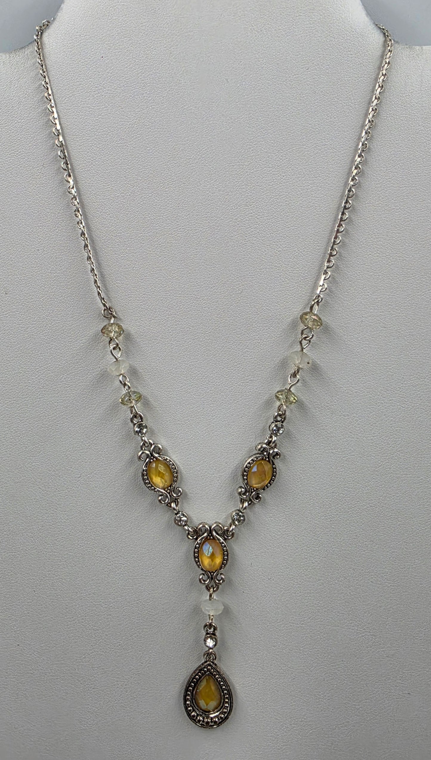 AVON 16"-19" Adjustable Yellow/Clear Iridescent Necklace