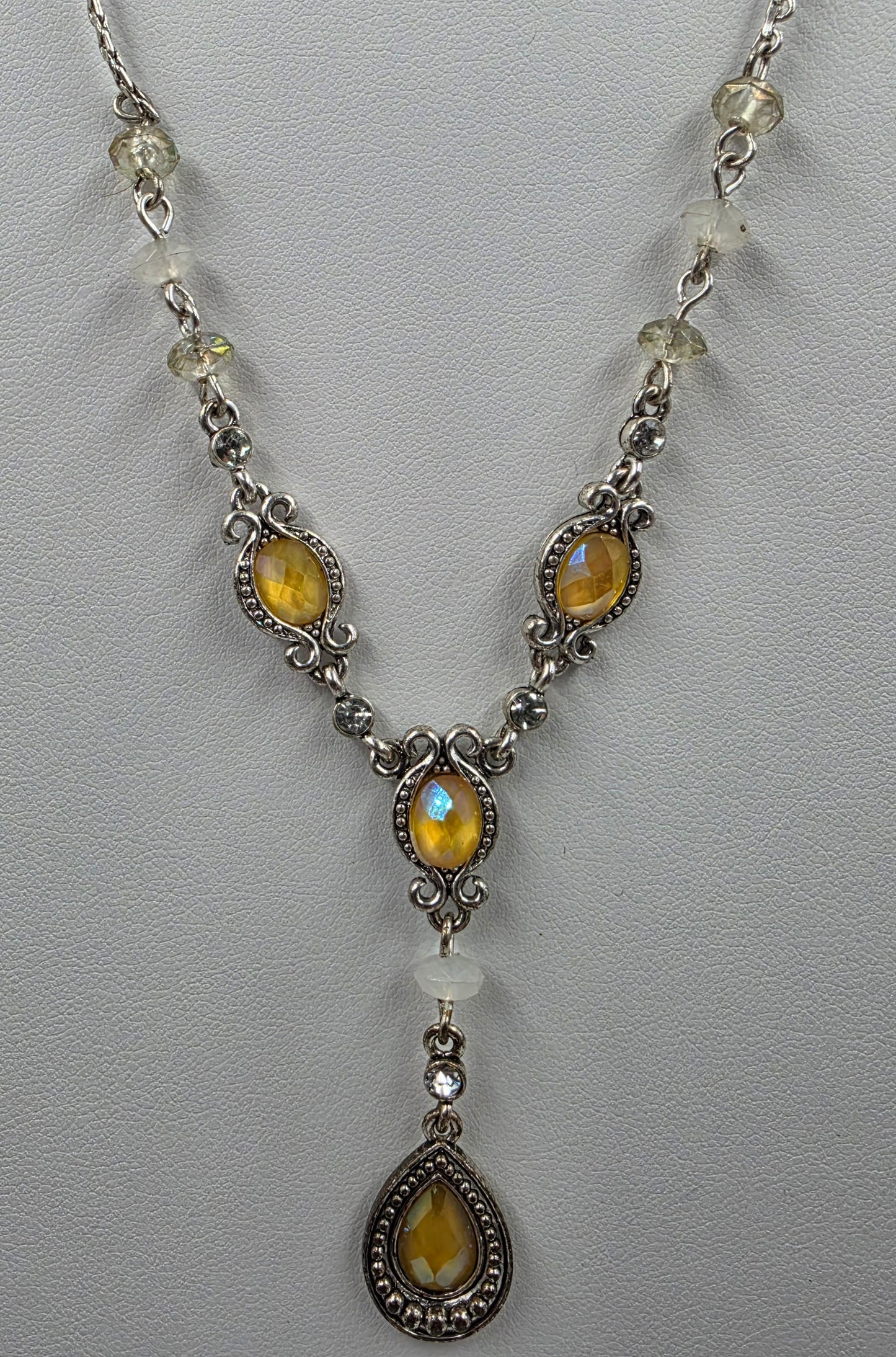 AVON 16"-19" Adjustable Yellow/Clear Iridescent Necklace