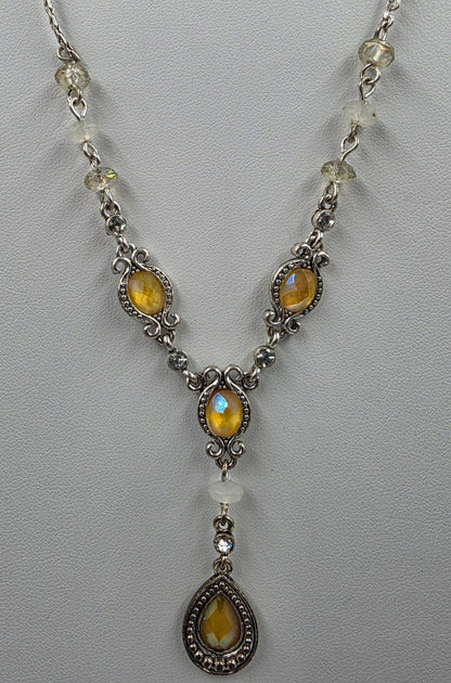 AVON 16"-19" Adjustable Yellow/Clear Iridescent Necklace
