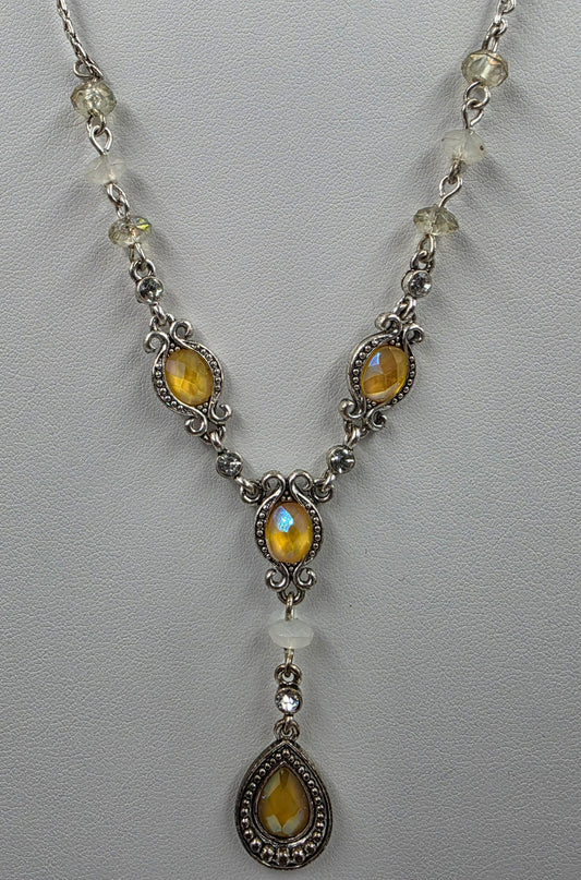 AVON 16"-19" Adjustable Yellow/Clear Iridescent Necklace