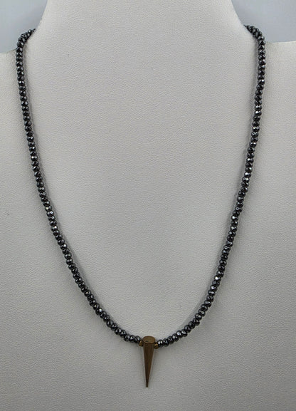 15"-18" Faceted Hematite Bead with Brass Spike Pendant