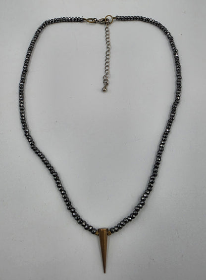 15"-18" Faceted Hematite Bead with Brass Spike Pendant