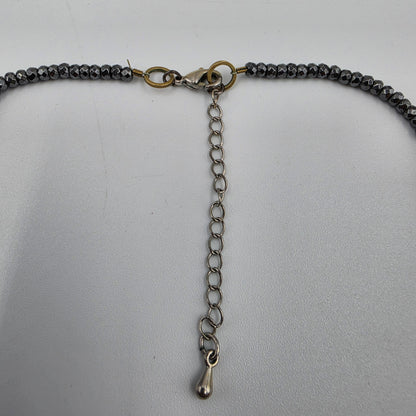 15"-18" Faceted Hematite Bead with Brass Spike Pendant