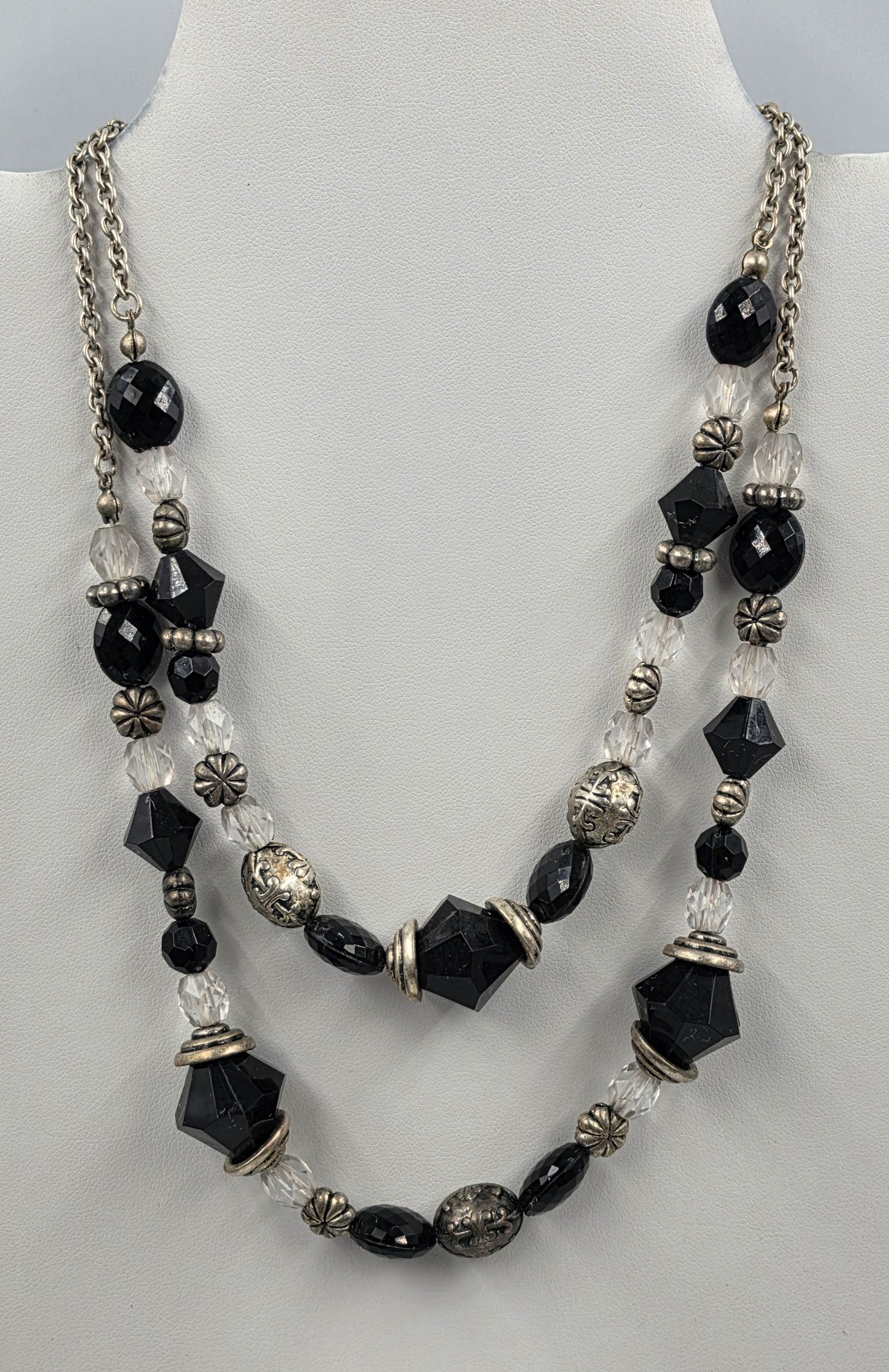 PREMIER DESIGNS 15"-18" Adjustable Black and Silver Beaded Multi Layer Necklace
