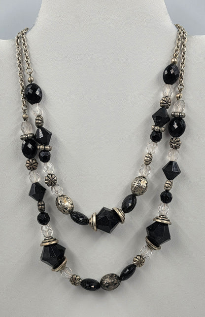 PREMIER DESIGNS 15"-18" Adjustable Black and Silver Beaded Multi Layer Necklace