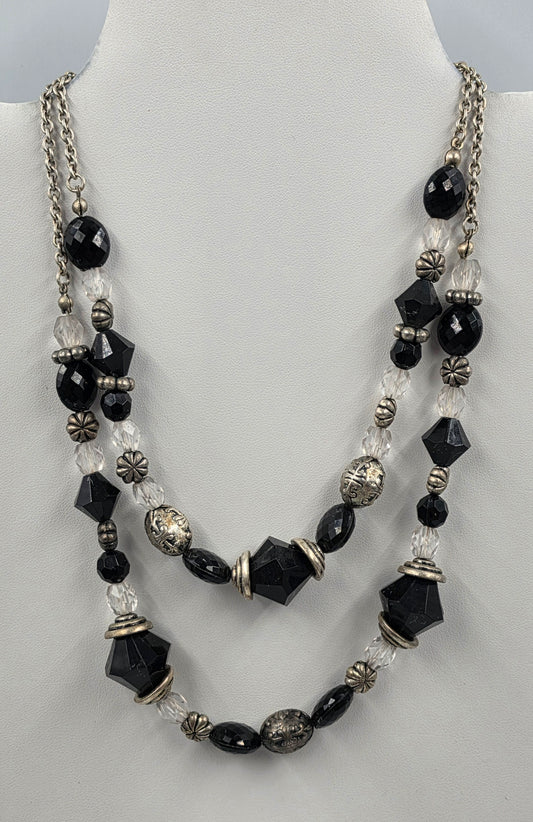 PREMIER DESIGNS 15"-18" Adjustable Black and Silver Beaded Multi Layer Necklace