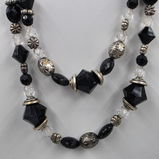 PREMIER DESIGNS 15"-18" Adjustable Black and Silver Beaded Multi Layer Necklace