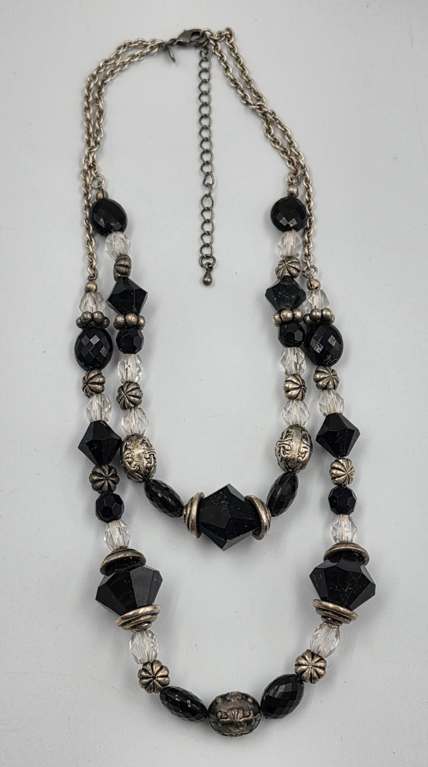 PREMIER DESIGNS 15"-18" Adjustable Black and Silver Beaded Multi Layer Necklace