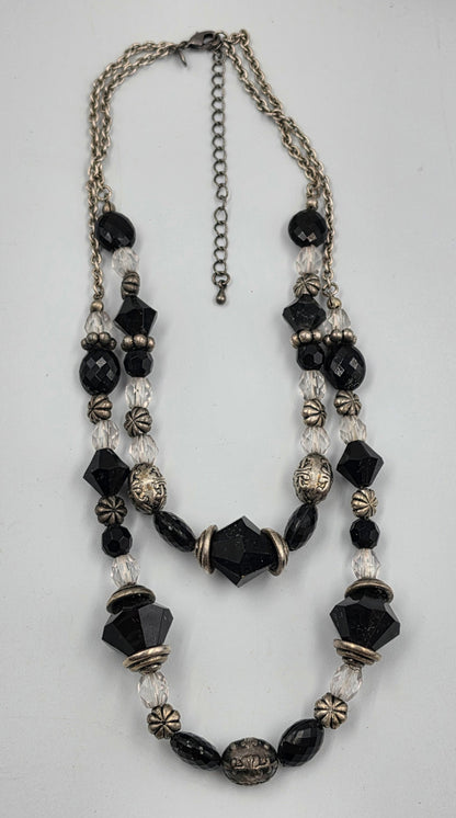 PREMIER DESIGNS 15"-18" Adjustable Black and Silver Beaded Multi Layer Necklace