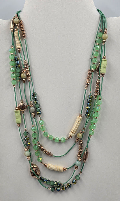 16"-17" Iridescent Green/Mint/Silver Glass Beaded Necklace