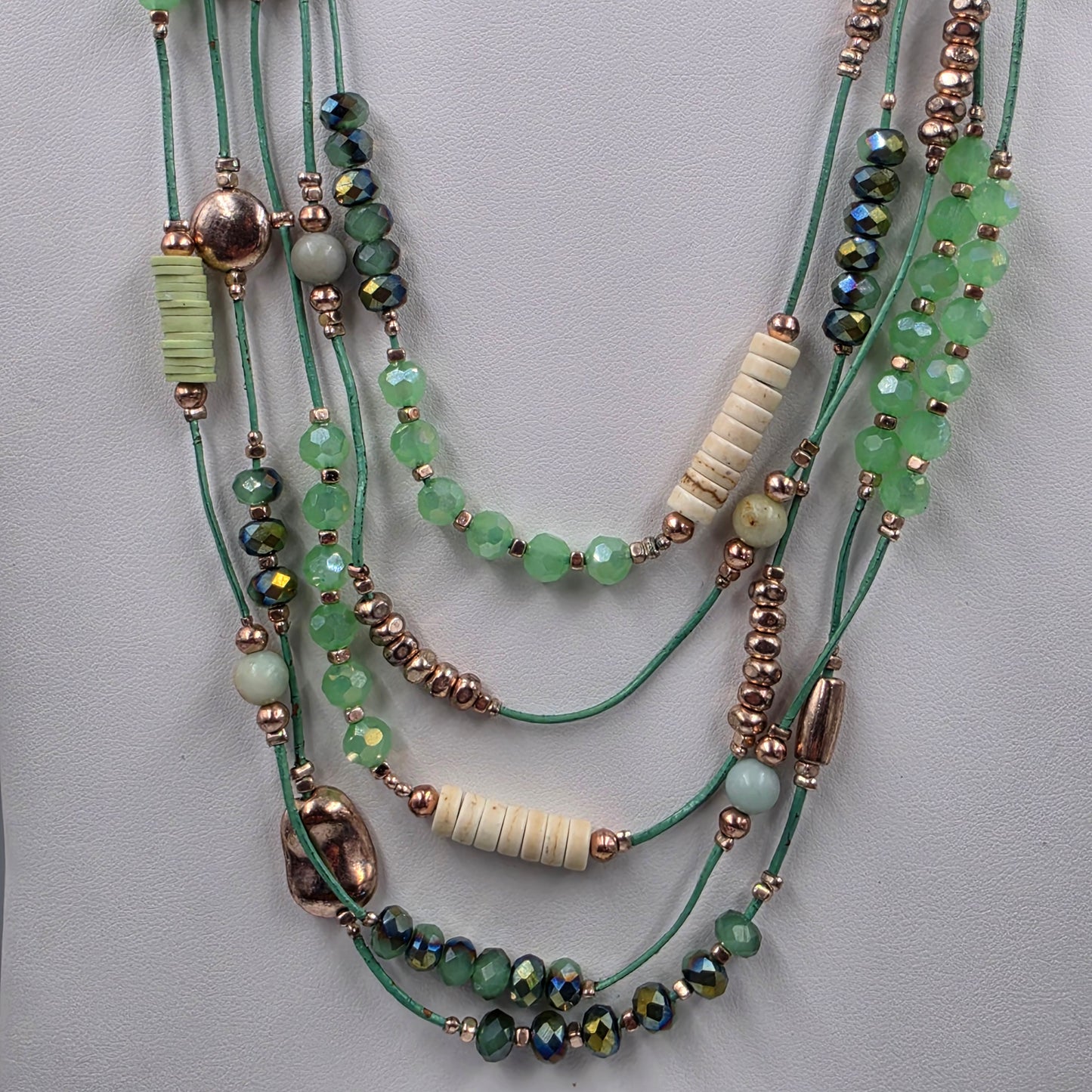 16"-17" Iridescent Green/Mint/Silver Glass Beaded Necklace