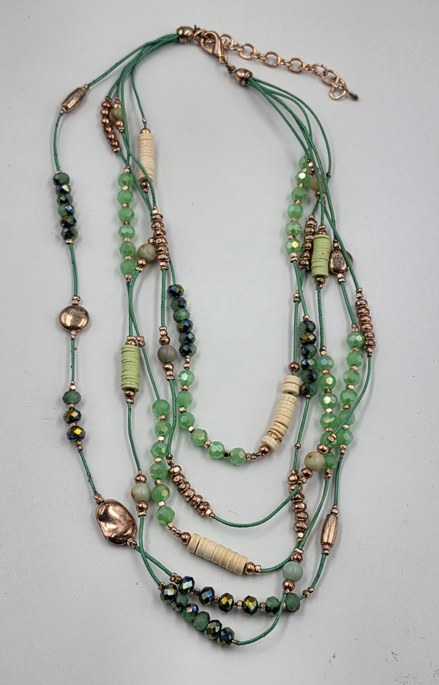 16"-17" Iridescent Green/Mint/Silver Glass Beaded Necklace