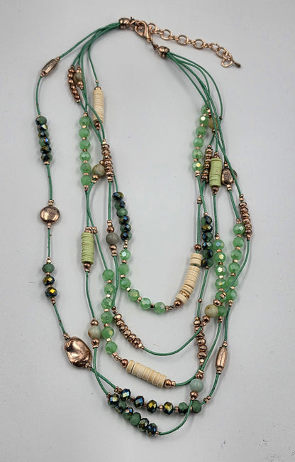 16"-17" Iridescent Green/Mint/Silver Glass Beaded Necklace