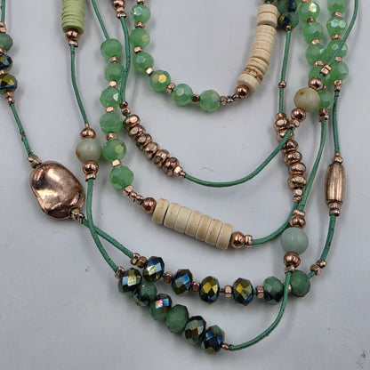 16"-17" Iridescent Green/Mint/Silver Glass Beaded Necklace