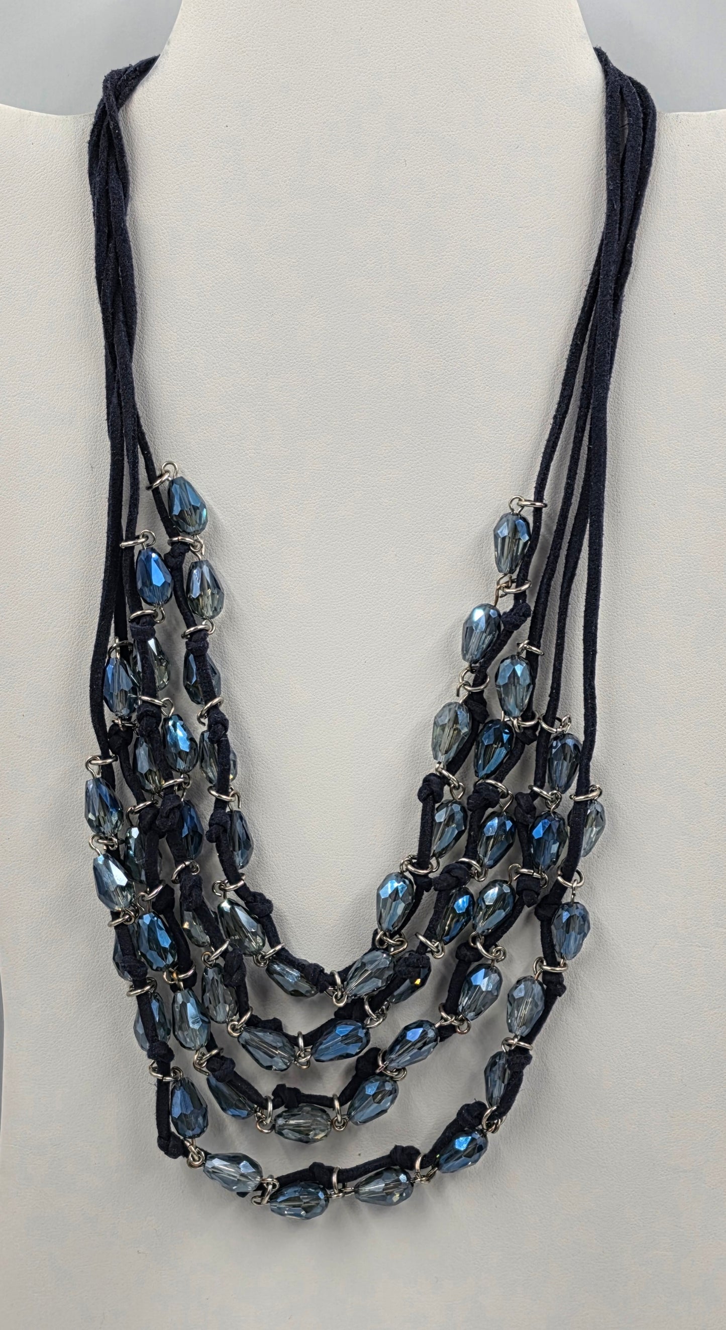 CHARMING CHARLIE 20"-22" Adjustable Blue Acrylic Bead Multi Layer Necklace