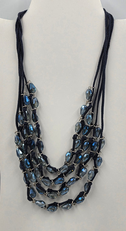 CHARMING CHARLIE 20"-22" Adjustable Blue Acrylic Bead Multi Layer Necklace