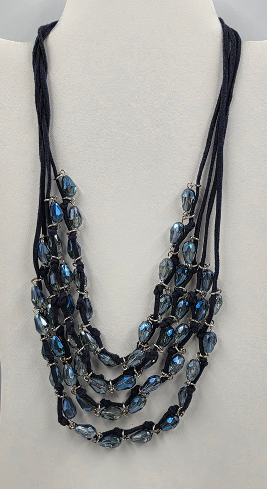 CHARMING CHARLIE 20"-22" Adjustable Blue Acrylic Bead Multi Layer Necklace